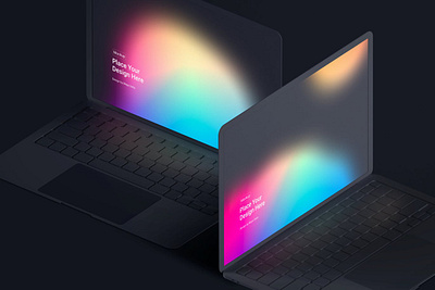 Isometric MacBook Clay Mockup abstract clean device display laptop mac macbook mockup phone phone mockup presentation realistic simple smartphone theme ui ux web webpage website