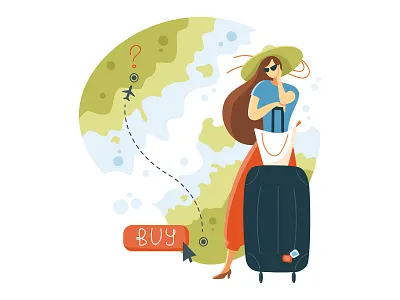 Where to fly? art buy cartoon character cute design flat fly girl illustration island journey sea travel vacation vector