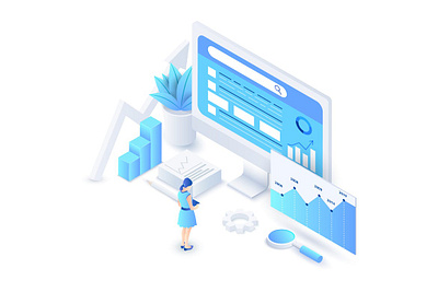 Isometric SEO Analysis Illustration 3d animation 3d art 3d character 3d illustration agency app business concept conceptual development flat illustration landing landing page page process technology vector web website