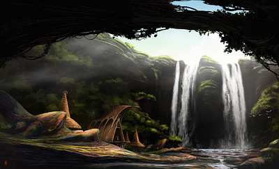 Edge of the waterfall art background design concept art dailydesignchallenge design digital art illustration