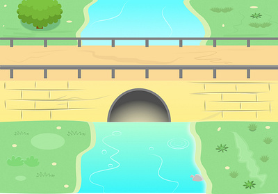 Bridge across river flat illustraion background colorful illustration natural