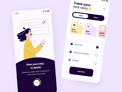 Daily task tracker mobile app app app design applicaiton application application ui design designs illustraion illustration mobile mobile app mobile app design mobile ui onboarding sign in time track ui user interface design ux