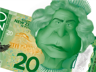 Illegal Tender - Queen Elizabeth II (Close up) caricature currency graphic graphic design illustration kiwiana new zealand photoshop queen uk