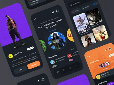 Gamor streaming platform 🎮 app app design app ui applicaiton application clean design designer game gaming live minimal platform shop stream twitch ui ux video youtube