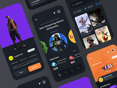 Gamor streaming platform 🎮 app app design app ui applicaiton application clean design designer game gaming live minimal platform shop stream twitch ui ux video youtube