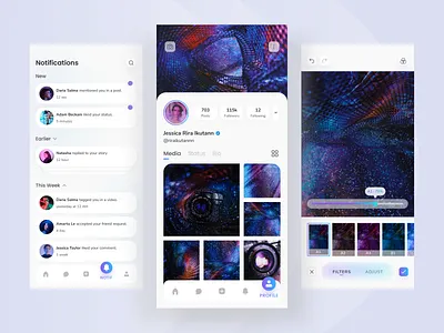 IGEKU : Social Media App Design Concept part 2 exploration facebook glass effect glassmorphism instagram ios app design mobile app mobile design social media social network twitter uidesign uiux