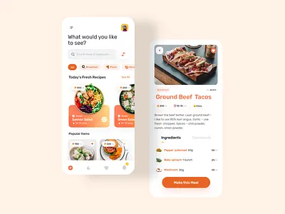Food Recipes App app calories design food ios meals recipes ui uidesign uiux ux uxdesign uxui