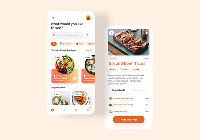 Food Recipes App app calories design food ios meals recipes ui uidesign uiux ux uxdesign uxui