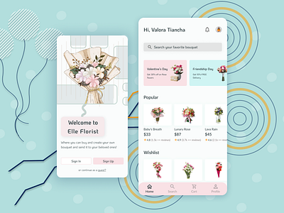 Elle Florist App app beauty bouquet cards ui cart delivery page ecommerce florist flowers home home page homescreen invoice mobile app design on boarding payment plants rose transaction ui