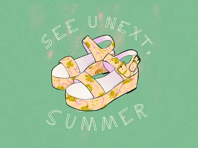 Summer Sandals cartoon doodle drawing fashion festival festive flowers girl girly illustration illustration design illustrator lettering pattern procreate purple shoes summer tipography yellow