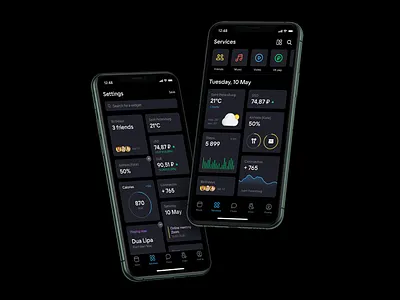 Widgets for VK airpods analytics app business calories cards chart coronavirus currency dark dark theme health mockup search services settings statistics vk vkontakte widget