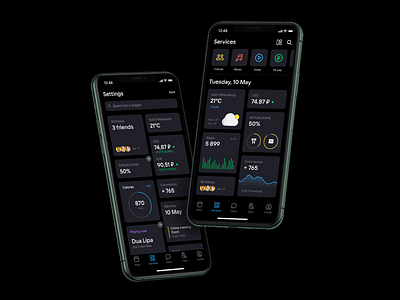 Widgets for VK airpods analytics app business calories cards chart coronavirus currency dark dark theme health mockup search services settings statistics vk vkontakte widget