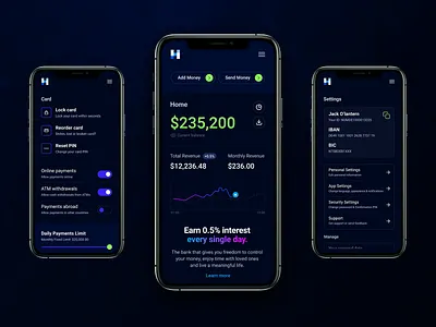 neobank app bankapp clean darkui flat minimal ui ux