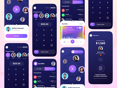 Quallet Payment App animation branding colorpalette dark mode darkmode illustration interaction mobile money app money transfer payment app product design prototype transaction typography ui ux uiux walkthrough wallet wireframe