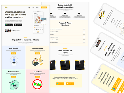 Medley landing page app content download landing page landing page design logo music music app project radio ui ux web