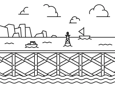 Seaside View illustration line illustration scenery sea seaside vector