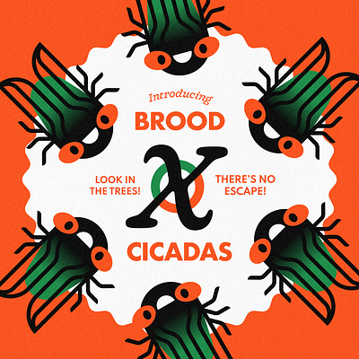 Cicada Brood X: Now Available in a tree near you! cicada geometric gradient illustration red