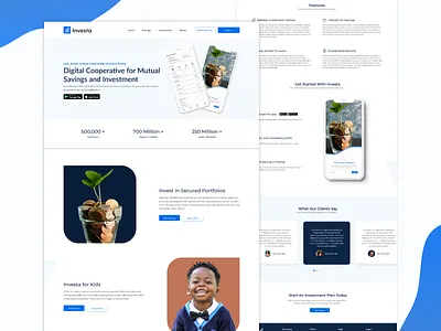 Landing Page for Investa - an Investment Platform banking branding design figma fintech homepage investment landing page landing page design loan app money savings ui uiux user experience website