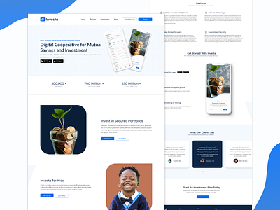 Landing Page for Investa - an Investment Platform banking branding design figma fintech homepage investment landing page landing page design loan app money savings ui uiux user experience website