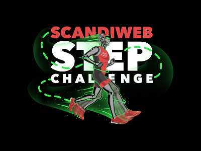 Step challenge illustration advertising android branding cartoon challenge character corporate digital graphic design illustration printing robot robotics runner science sport step tech tshirt vector