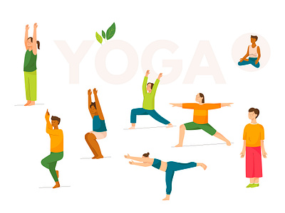 Yoga postures asana character color colorful cute design essential flat illustration minimal nature poses posture time vector web yoga