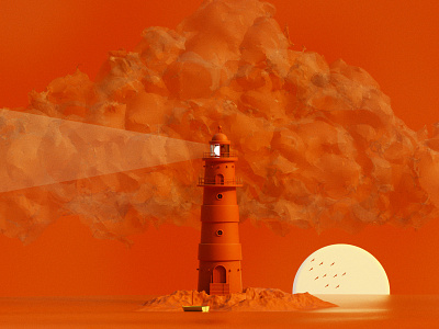 Lighthouse Sunset 3d 3dart c4d cinema4d cloud lighthouse octane render sun sunset