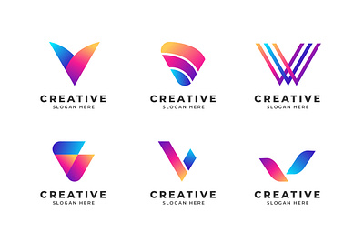 Abstract Gradient V Letter Modern Logo Collection branding logo v letter v letter logo v logo v logo design vector