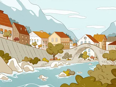 The village 2d art 2d design 2d illustration background background design digital drawing digital illustration drawing illustration landscape painting procreate village