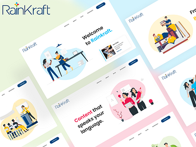 Rainkraft Website Redesign agency blue business growth consultancy corporate creative friendly green illustration minimal pink professional red simple design ui ux website white whitespace yellow