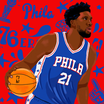 Sixers-Joel Embiid basketball illustration nba portrait illustration sixers