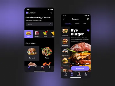 Delivery App Consept UI black burger dark dark ui delivery app food purple