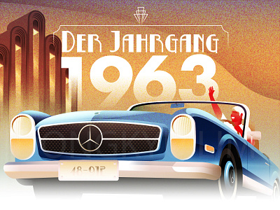 Art Deco style illustration - Art Nouveau, 1963 SL230 art deco art nouveau classic car germany grain illustration mercedes benz