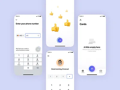 KARDZ | Screen States empty state onboarding progress phone number pin number success wallet