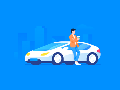 Car Travel Illustration car flat illustration man travel vector waiting