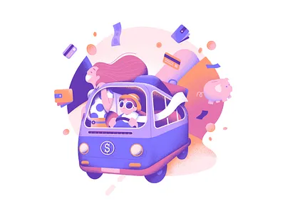 Business roadtrip 2d affinitydesigner art colorful design designer flat illustration illustrator minimal money pastels trip van vector vector art vector illustration vectorart