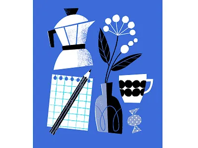 Weekend Plans blue coffee time digital illustration drawing flowers illustration planning still life