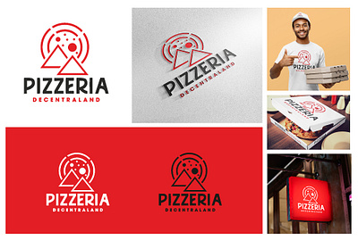 PIZZERIA - DECENTRALAND branding cafe decentraland design graphic design illustration junk food lettering logo pizza pizza branding pizza logo pizzeria restaurant typography ui vector