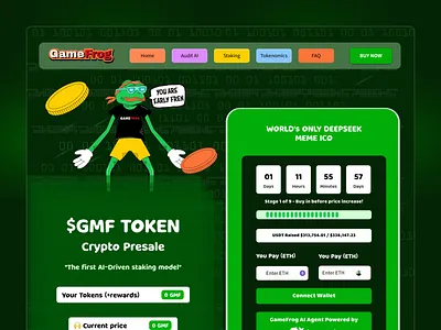 Game Frog n_Meme 3d blockchain meme crypto crypto coin defi game interior design logo mem meme meme coin landing page meme design mobile app pepe prop trading prop trading website ui web design website crypto