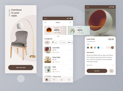 Furniture App Design - UI/UX app design furniture app mobile app design uiux design wireframing