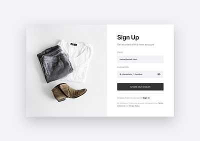 Sign Up Page brand clothing daily challange dailyui eccomerce minimal registration sign up sign up form ux