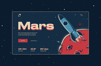 Mars concept design illustration landing mars planet rocket space star typography ui ux vector website