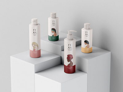 Fika cosmetics art body care branding colors conditioner cosmetics design graphic design illustration illustration art logo minimal packaging packaging design shampoo