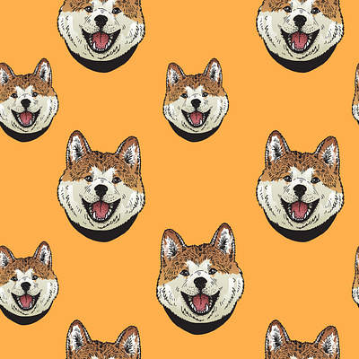 Pattern with dogs akita inu color design dogs illustration liner orange pattern seamless vector wallpaper