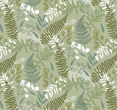 Seamless pattern with ferns. color design ferns forest green illustration liner pattern seamless summer vector wallpaper