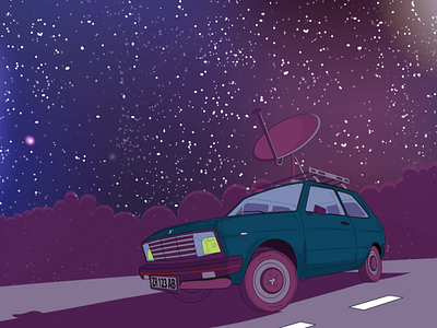 Yugo Space Warrior after effects animation artwork illustration satellite space starfield synthwave yugo
