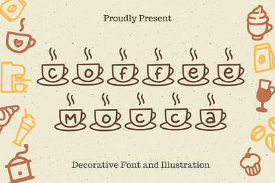 Coffee Mocca Font coffee coffeeshop creative cute decorative design dingbat display drink font illustration logo mocca shop typography