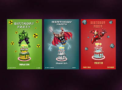 BIRTHDAY AVENGERS CARD brand branding hulk hulkbuster invitation ironman rhythm thor