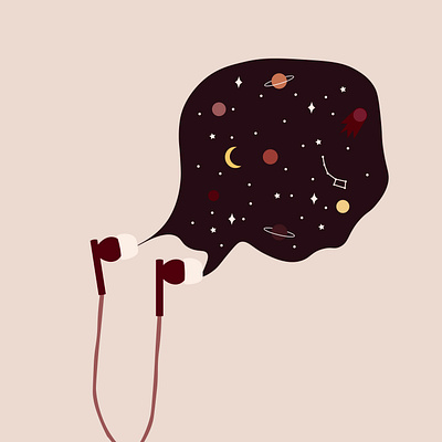 space music art design drawing earphones enjoy galaxy illustration listen listening music music art music player planets retro sign space stars vector vintage