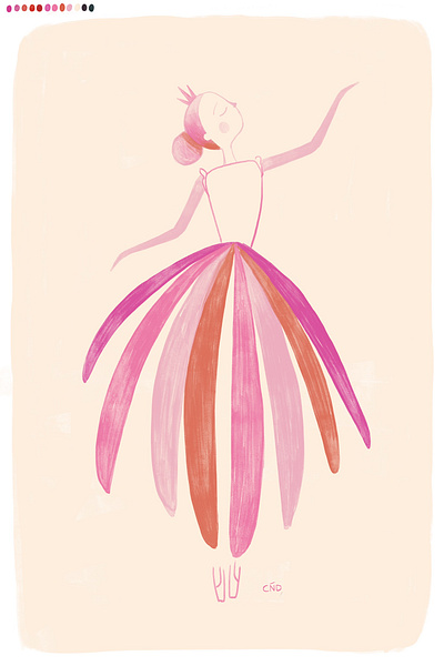 No. 8 tiny dancer character illustration watercolor