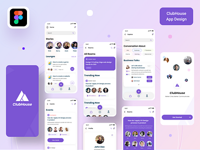 Clubhouse- Mobile App Design clean app design dating app design online courses